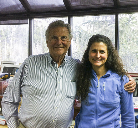 heidi-with-injury-doctor-steadman-healthcare-IAT Heidi standing with Dr. Steadman inside a building.